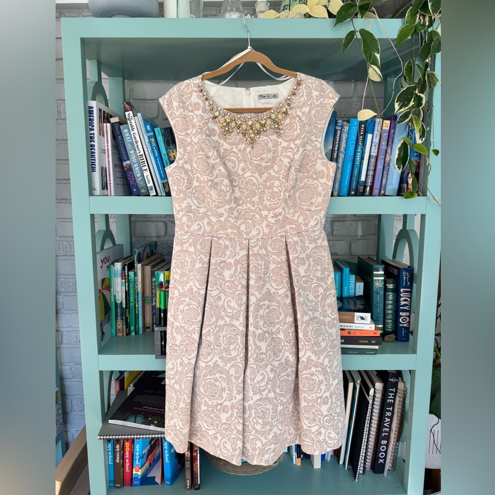 Eliza J Light Pink Embelished Floral Brocade Dress
